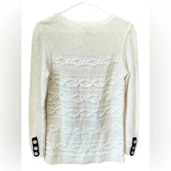 Talbots Cable Knit Tunic Sweater Pullover Women M Petite Cream Preppy Fall Layer - Picture 2 of 9